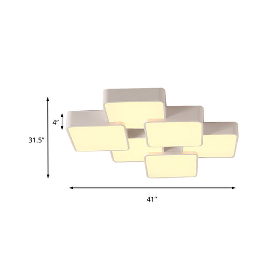 Modern Acrylic Flush Ceiling Light With Square Design - 4/6 Lights White Finish In Warm/White