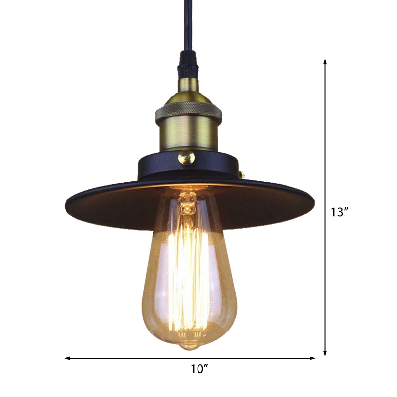 Stylish Retro Metal Shade Ceiling Pendant With 1 Bulb Ideal For Coffee Shops - Black 7’/8.5’ Width