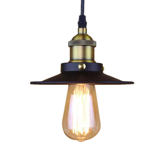 Stylish Retro Metal Shade Ceiling Pendant With 1 Bulb Ideal For Coffee Shops - Black 7’/8.5’ Width