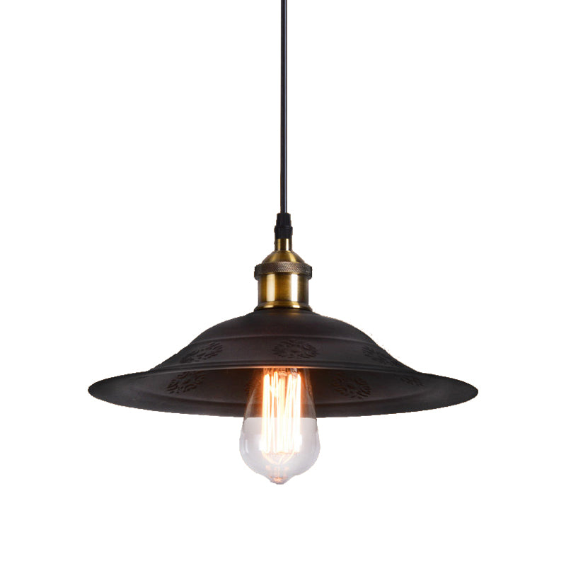 Vintage Style Black Metal Hanging Lamp With Bell Shade Pendant - Ideal For Living Room