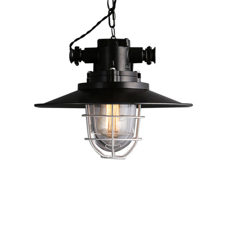 Nautical Metal Wire Cage Pendant Lamp With Saucer Shade And Bulb