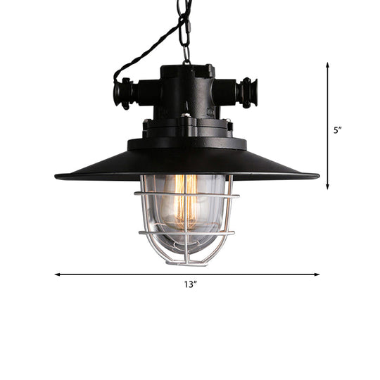 Nautical Metal Wire Cage Pendant Lamp With Saucer Shade And Bulb