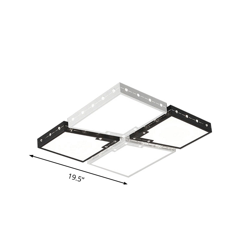 Led Bedroom Ceiling Light: Square Black Acrylic Shade Flush Mount Warm/White Light 19.5’/23.5’ Width