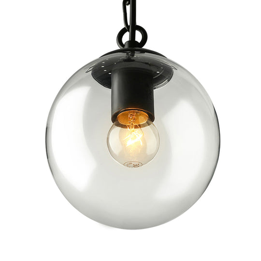 Farmhouse Clear Glass Single-Bulb Pendant Ceiling Light - Black Globe Design 8’/10’/12’ Wide