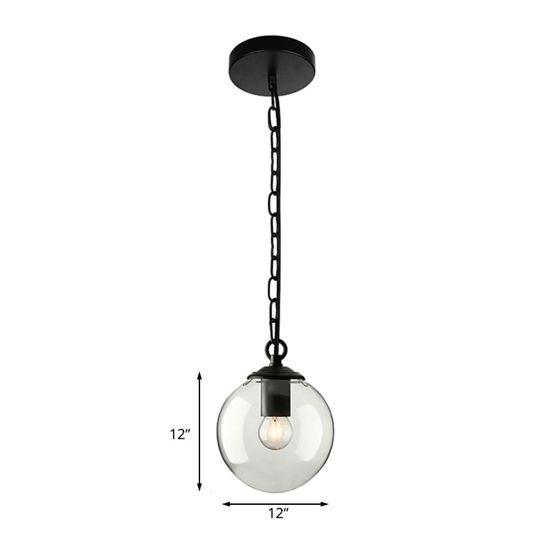 Farmhouse Clear Glass Single-Bulb Pendant Ceiling Light - Black Globe Design 8’/10’/12’ Wide