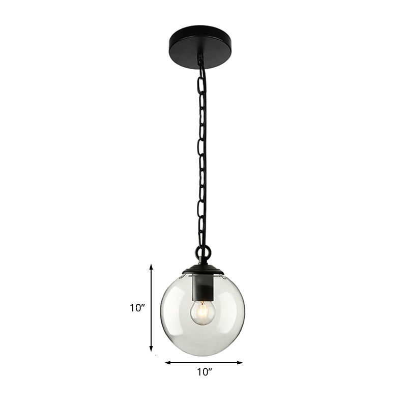 Farmhouse Clear Glass Single-Bulb Pendant Ceiling Light - Black Globe Design 8’/10’/12’ Wide