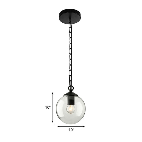 Farmhouse Clear Glass Single-Bulb Pendant Ceiling Light - Black Globe Design 8’/10’/12’ Wide