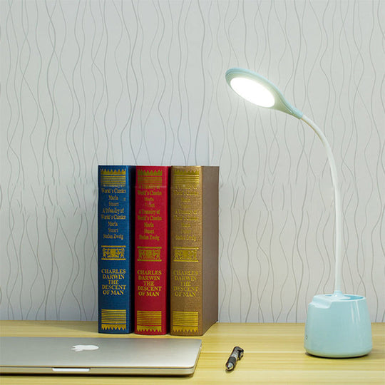 Multi-Colored Round Shade Desk Lamp With Usb Charging Led Reading Light And Pen Holder