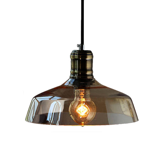 Sleek Barn Shade Pendant Light With Clear/Brown Glass - Industrial Style For Dining Room