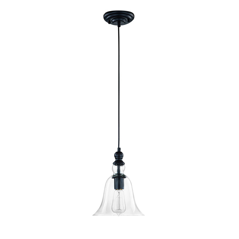 Industrial Black Flared Ceiling Pendant Light With Clear Glass For Dining Room - 1-Light Fixture