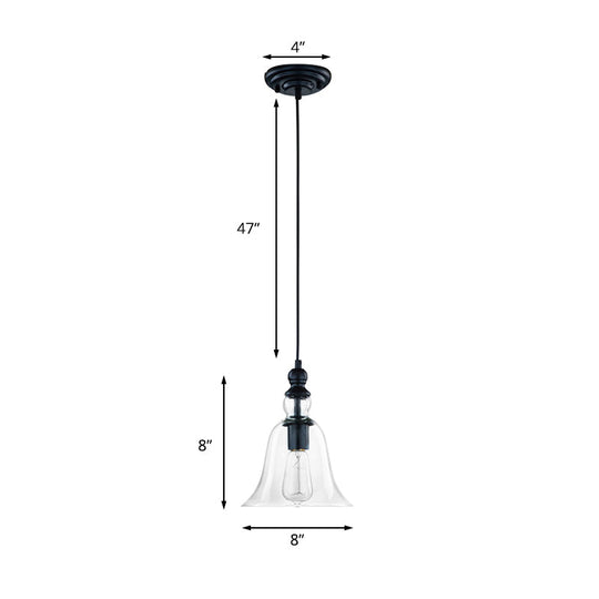 Industrial Black Flared Ceiling Pendant Light With Clear Glass For Dining Room - 1-Light Fixture