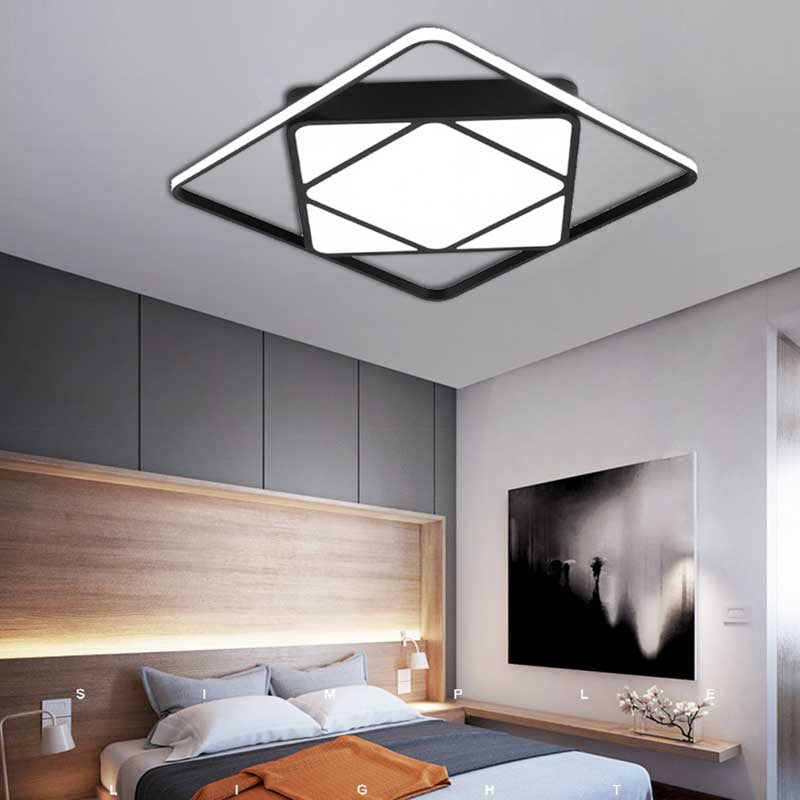 Modern Metal Rhombus Flush Mount Ceiling Light For Bedroom - Led White/Black Warm/White