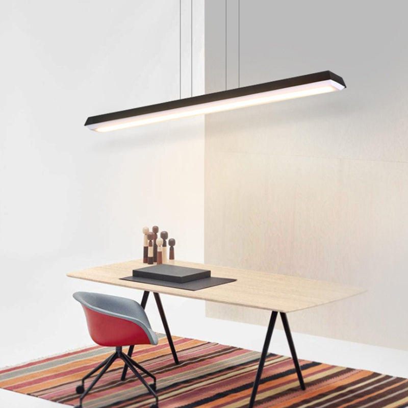 Sleek Modern Black Led Office Pendant Lighting - Stylish Slim Rectangular Linear Metal Shade Ideal