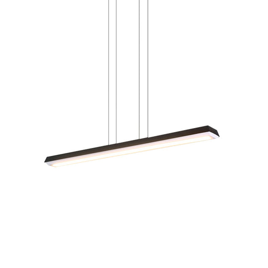 Sleek Modern Black Led Office Pendant Lighting - Stylish Slim Rectangular Linear Metal Shade Ideal