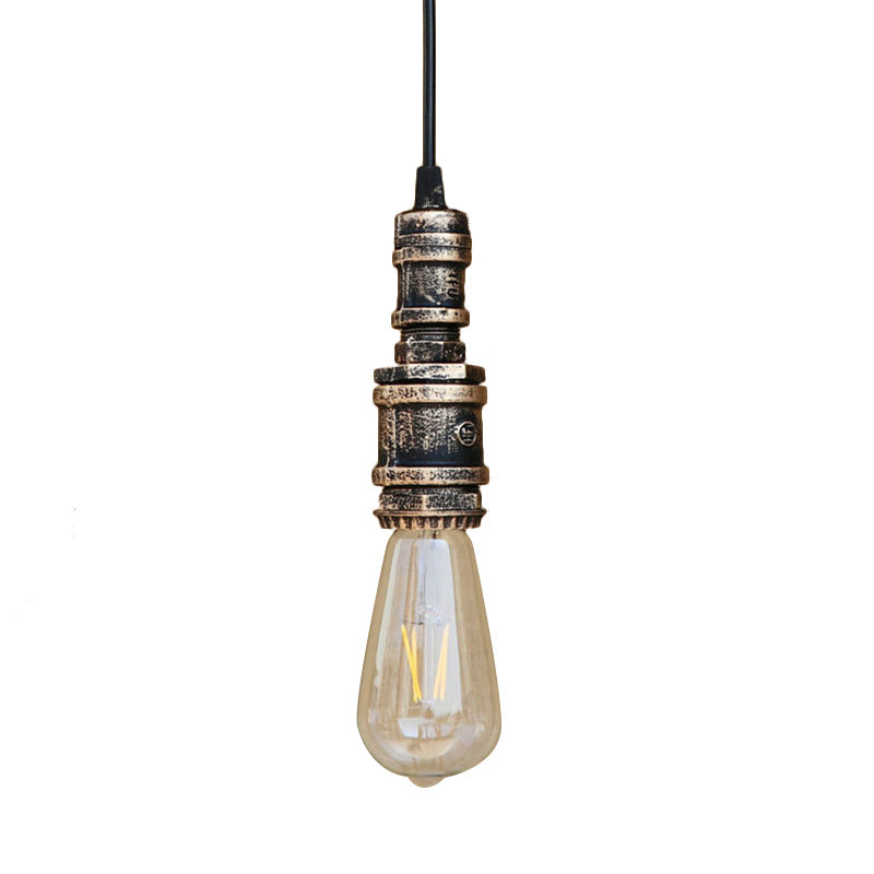 Rustic Black/Silver Wrought Iron Bare Bulb Hanging Light Fixture With Pipe - Bathroom Ceiling