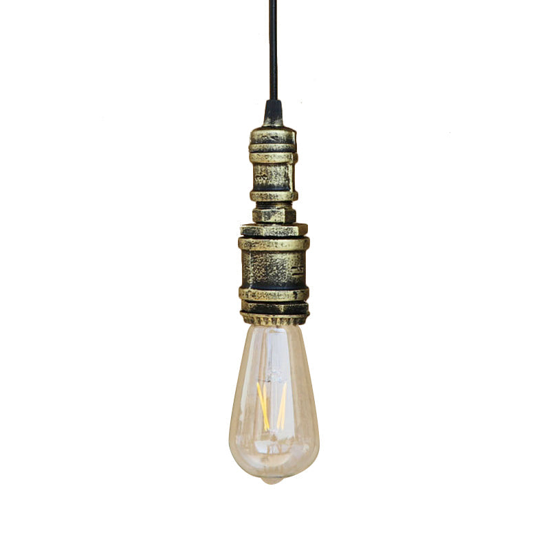Rustic Black/Silver Wrought Iron Bare Bulb Hanging Light Fixture With Pipe - Bathroom Ceiling