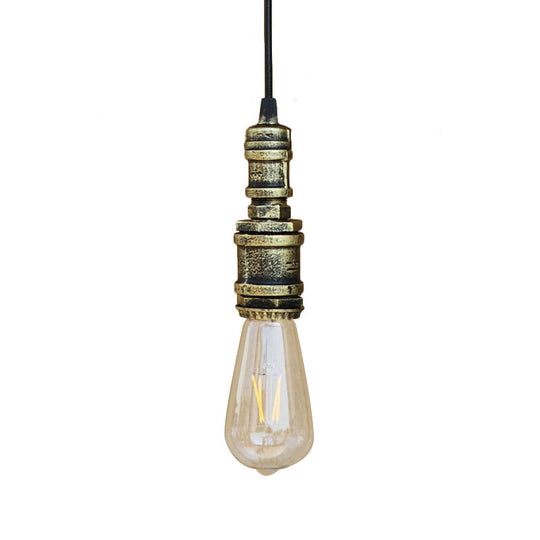 Rustic Black/Silver Wrought Iron Bare Bulb Hanging Light Fixture With Pipe - Bathroom Ceiling