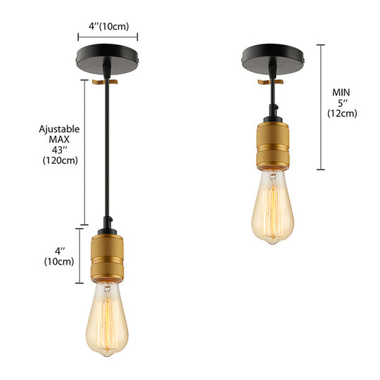 Open Bulb Retro Industrial Pendant Light - Gold Adjustable Cord