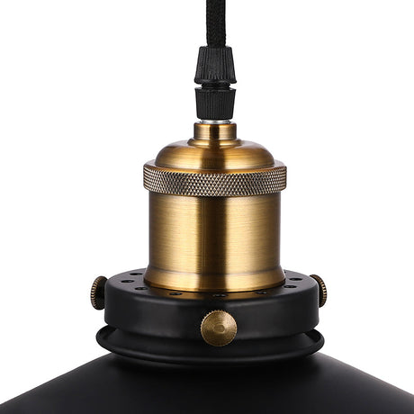 Vintage Style Metallic Black Conic Ceiling Light Fixture With Pulley - 1 Bulb Hanging Pendant For