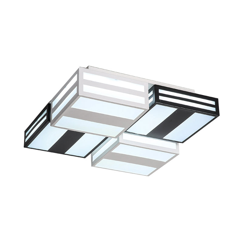 Modern Led Ceiling Lamp With Stripe Pattern In Warm/White Acrylic - Perfect For Bedroom Black/White