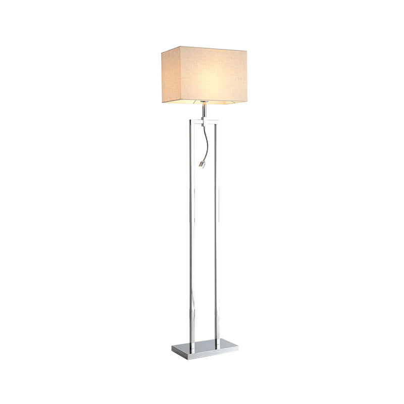 Contemporary Beige Fabric Rectangle Reading Floor Lamp With Led Spotlight