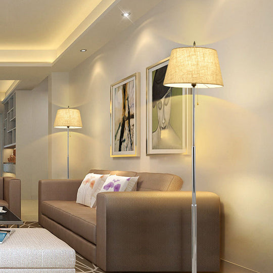 Modern Tapered Floor Standing Lamp In Beige With 1 Light Reading Function - Fabric Shade