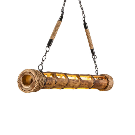 Bamboo Linear Pendant Light - Lodge Style Led Ceiling For Restaurants
