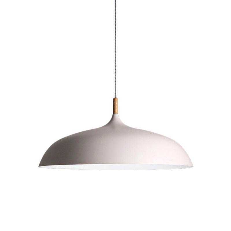 Retro Style Black/White Dome Pendant Light Fixture With Adjustable Cord - Metal 1 Bulb Hanging Lamp