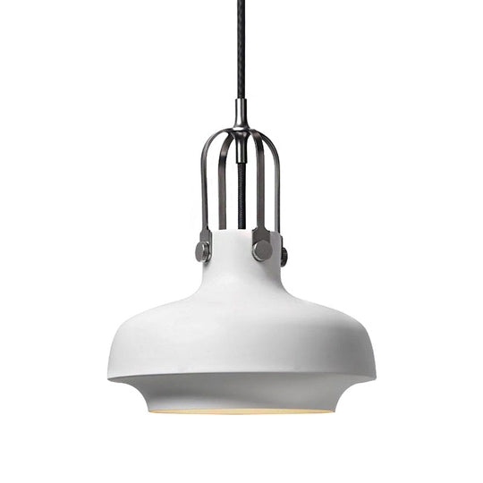 Industrial 1-Light Pendant Lamp With Adjustable Cord - Black/White Bowl Shade For Living Room