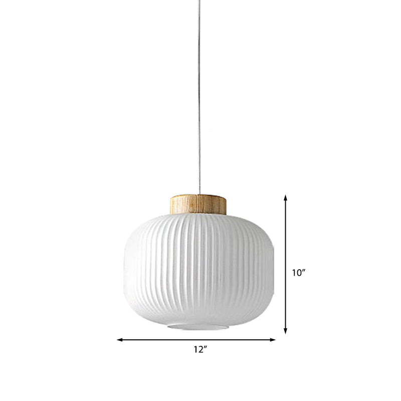 Modern Milk Glass Ribbed Cylinder Pendant Light - 5.5’/8’/12’ 1 White Ceiling Fixture For