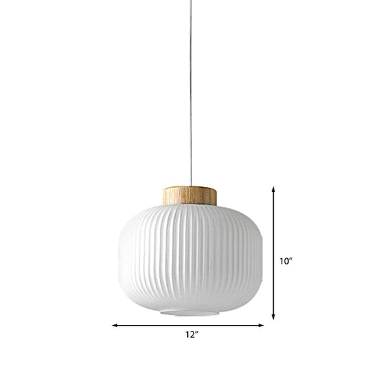 Modern 1-Light Milk Glass Ribbed Cylinder Pendant Light For Restaurants - 5.5 8 12 Diameter White