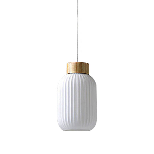 Modern Milk Glass Ribbed Cylinder Pendant Light - 5.5’/8’/12’ 1 White Ceiling Fixture For