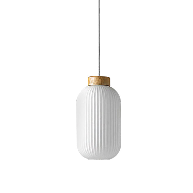 Modern Milk Glass Ribbed Cylinder Pendant Light - 5.5’/8’/12’ 1 White Ceiling Fixture For