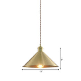 Industrial Metal Hanging Light Fixture With Adjustable Cord - Brass Cone Pendant Lighting 7/9.5 W 1