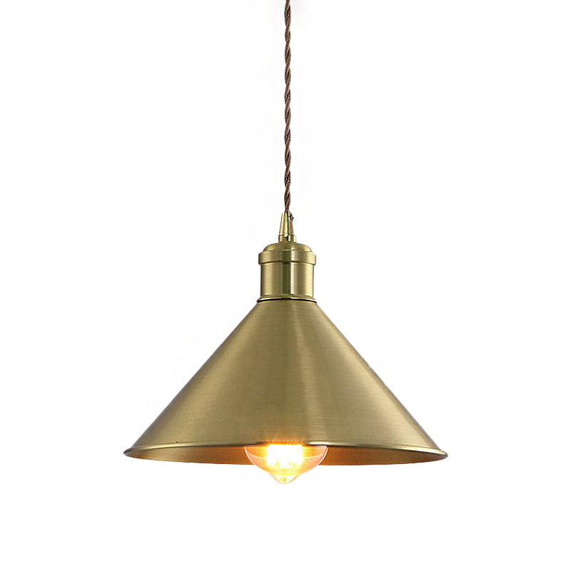 Industrial Cone Metal Hanging Light Fixture With Adjustable Brass Cord - 7’/9.5’ W Ideal For