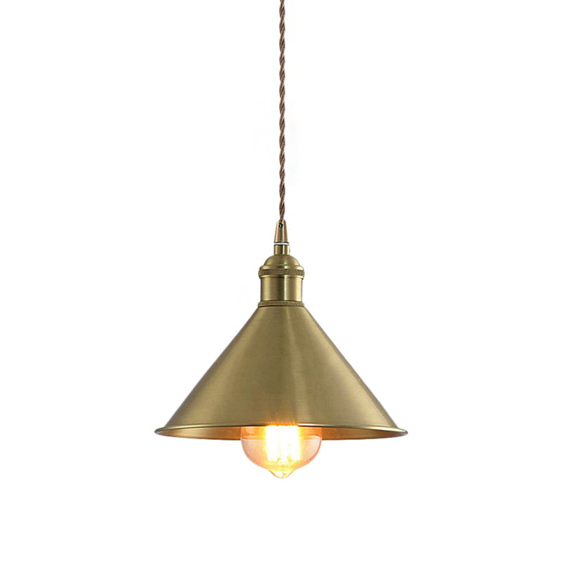 Industrial Cone Metal Hanging Light Fixture With Adjustable Brass Cord - 7’/9.5’ W Ideal For