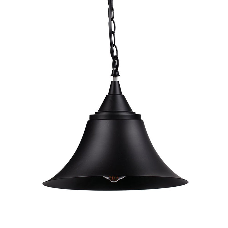 Vintage 1-Light Black Metal Bell Shade Ceiling Light Fixture With Adjustable Chain - Restaurant