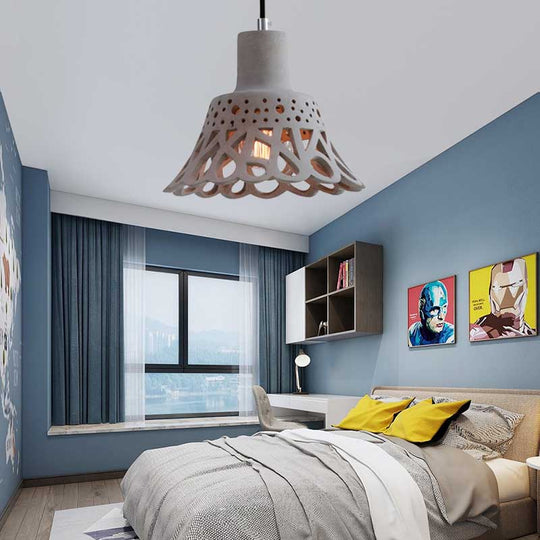 Nordic Style Concrete Pendant Lighting: Etched 1-Light Grey/White/Yellow Hanging Light With