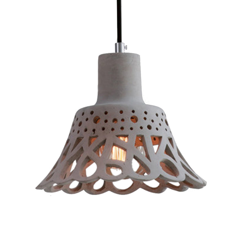 Nordic Style Concrete Pendant Lighting: Etched 1-Light Grey/White/Yellow Hanging Light With