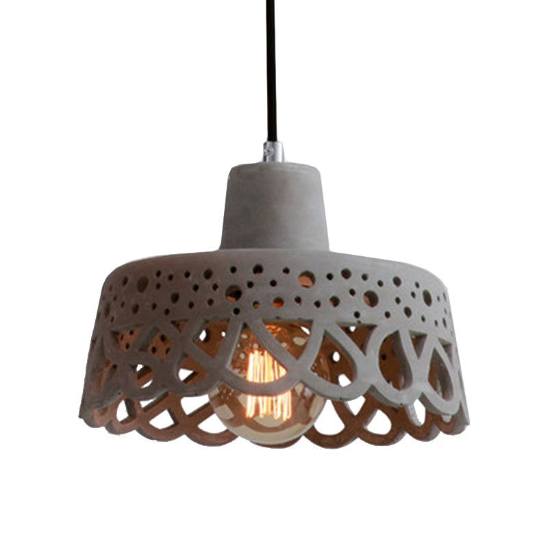 Nordic Style Concrete Pendant Lighting: Etched 1-Light Grey/White/Yellow Hanging Light With
