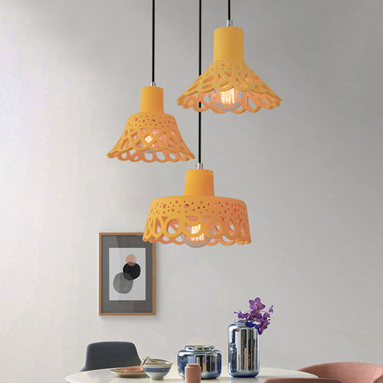 Nordic Style Etched Pendant Lighting: Concrete 1-Light Grey/White/Yellow With Geometric/Bell/Flared