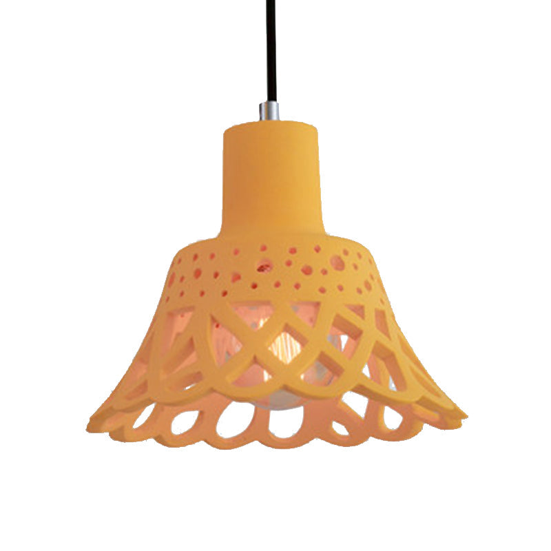 Nordic Style Concrete Pendant Lighting: Etched 1-Light Grey/White/Yellow Hanging Light With