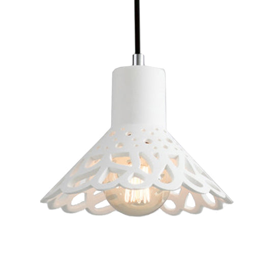 Nordic Style Etched Pendant Lighting: Concrete 1-Light Grey/White/Yellow With Geometric/Bell/Flared