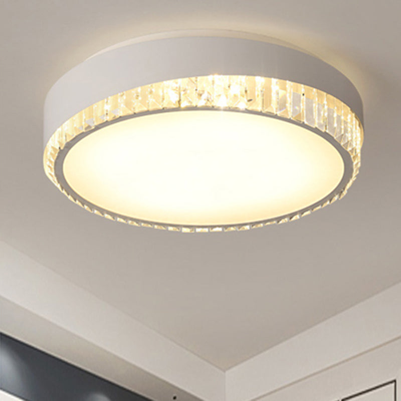 Modern 16.5’/20.5’ Wide Round Flush Mount Lighting With Crystal Accent For Bedroom White /