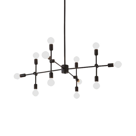 Industrial Metal Bulb Chandelier: Open Design 9/12 Lights Black/Brass Pendant Lighting For Dining