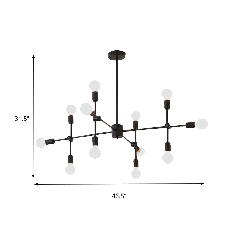 Industrial Metal Bulb Chandelier: Open Design 9/12 Lights Black/Brass Pendant Lighting For Dining
