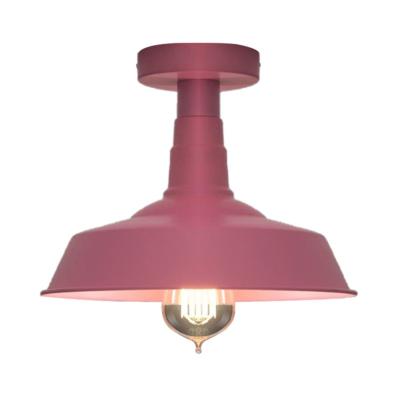 Vintage Barn Semi Flush Mount Ceiling Light In Blue/Green - 1 Metal Lighting For Corridor