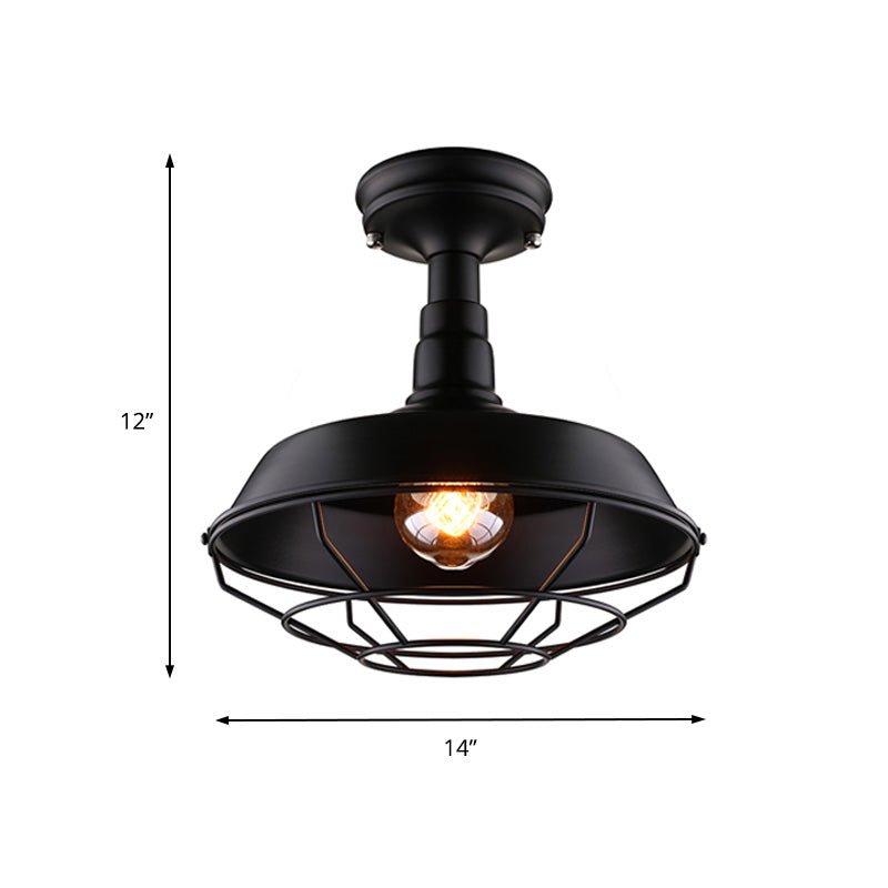 Barn Balcony Retro Style Semi Mount Lighting - 1 Bulb Black Ceiling Mounted Light (10’/14’/18’)