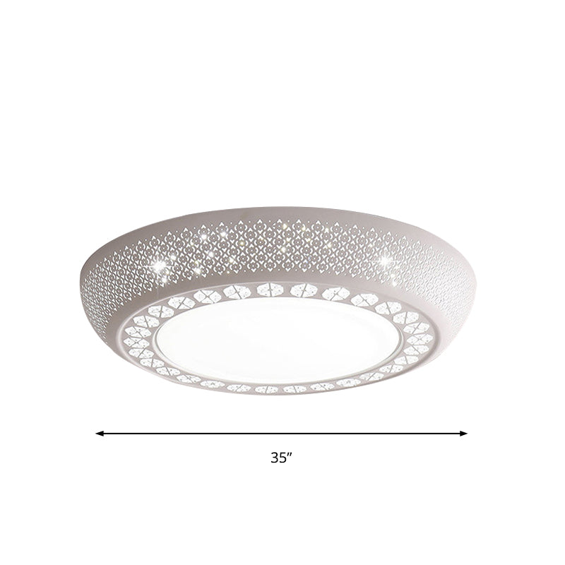 Modern Acrylic White Flush Mount Ceiling Light With Crystal Accent - 23/42/35 Wide Drum Shade For