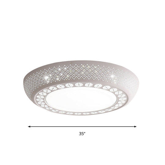 Modern Acrylic White Flush Mount Ceiling Light With Crystal Accent - 23/42/35 Wide Drum Shade For